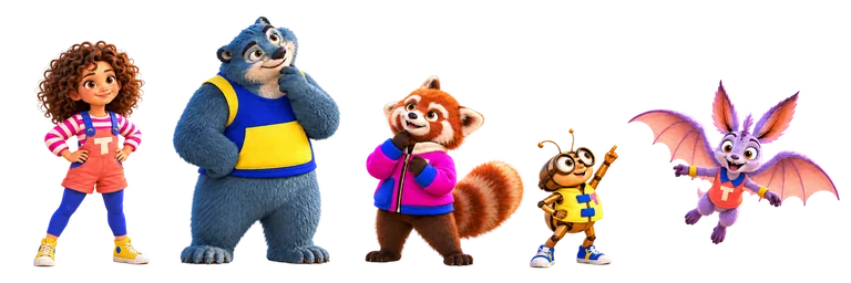 Zleva Matylda, Hugo, Zorka, Tobík a Stellinka
